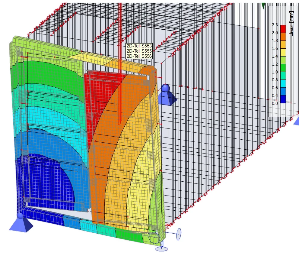 Displacement colour map on a container door frame